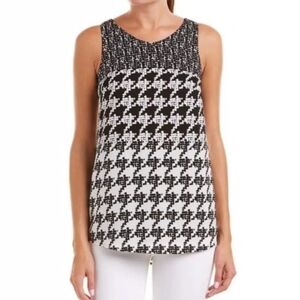 CABi Career Black White Broken Check Houndstooth Sleeveless Blouse‎ S